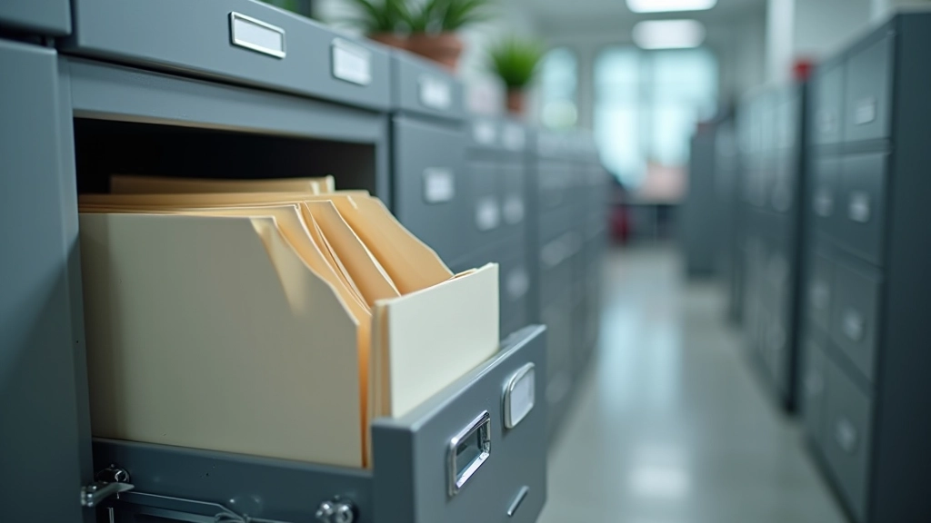 Organized filing system and document storage showing proper record-keeping for employee leave documentation and compliance files